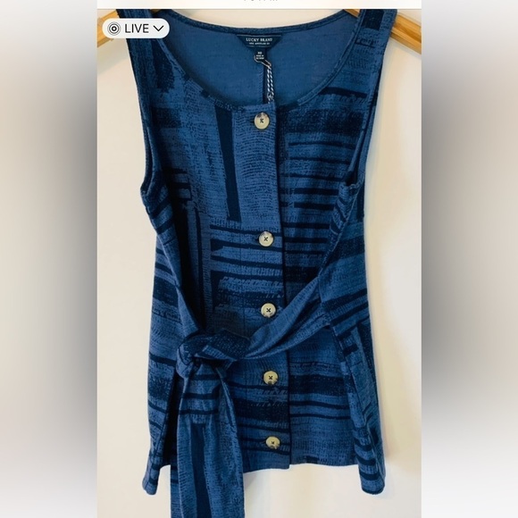 Lucky Brand Button Front Blue Belted Sleeveless Boho Hippie Blouse NWT SZ XS! - Picture 4 of 9